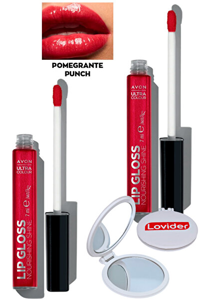 AVON Ultra Color Lip Gloss Besleyici Dudak Parlatıcısı - Pomegranate Punch 2'li + Lovider Cep Aynası