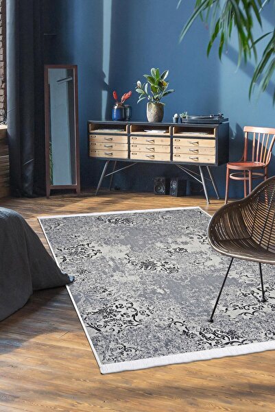 Dijidekor Kaymaz Taban Dijital Halı Yıkanabilir Salon Banyo Oda Koridor Mutfak Halısı Siyah