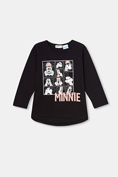 Dagi Siyah Kız Çocuk Minnie Mouse Baskılı Lisanslı Pamuk Sweatshirt