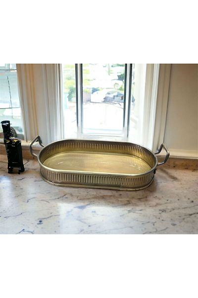 LUCKYHOMES Special Production Stick Printed Spiral Handle Gold Plated Tray 29X14X4