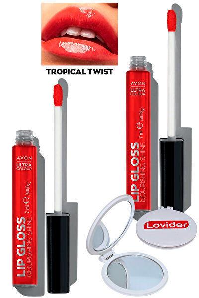 AVON Ultra Color Lip Gloss Besleyici Dudak Parlatıcısı - Tropical Twist 2'li + Lovider Cep Aynası