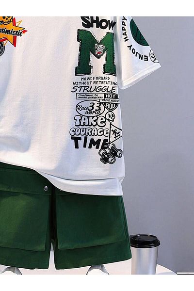 Keywest Set de tricou cu pantaloni scurți din bumbac cu imprimeu pentru copii