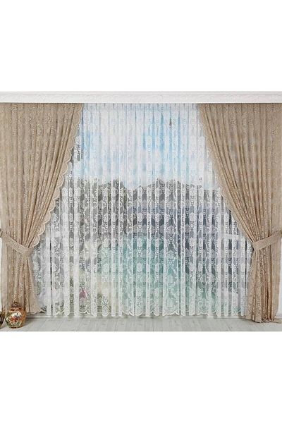 Art Perde 2 Wings Curtain French Knitted Mink 2 Wings Tulle Background Curtain