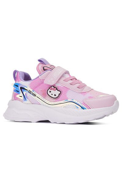 İmerShoes Pantofi Hello Kitty alb pudra - Pantofi pentru fete cu șireturi din cauciuc și velcro cu hologramă 2014