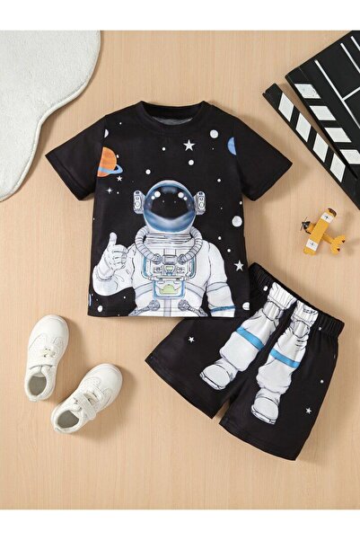 Machetta Дитячий комплект з принтом «Астронавт» з бавовняних шортів та футболки