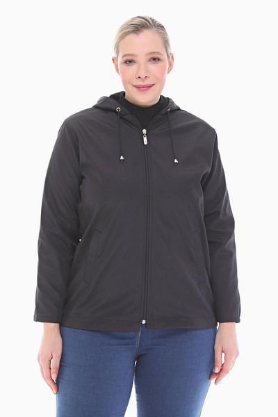 VETRE Women's Large Size Hooded Black Fleece Raincoat 1005