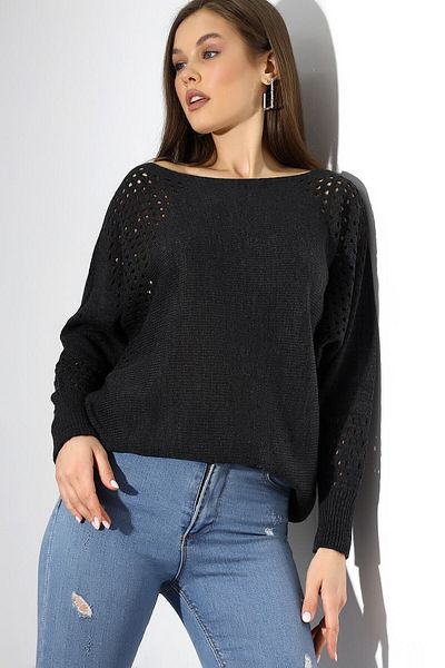 Devinka Pulover de damă, antracit, oversize, ajurat, tricotaj casual