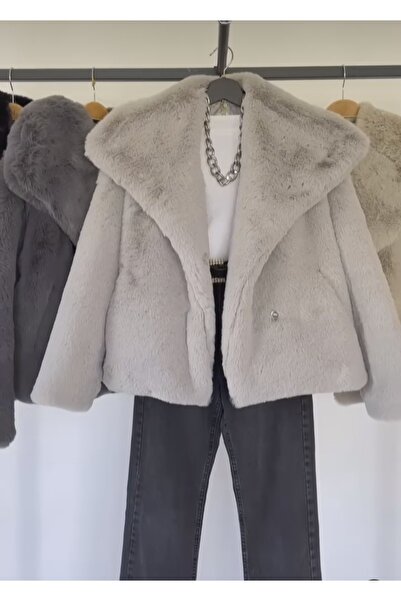 YILMAZ Dámský kabát z umělé kožešiny Stone Color