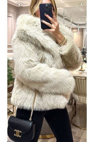 YILMAZ Dámský kabát z umělé kožešiny Stone Color