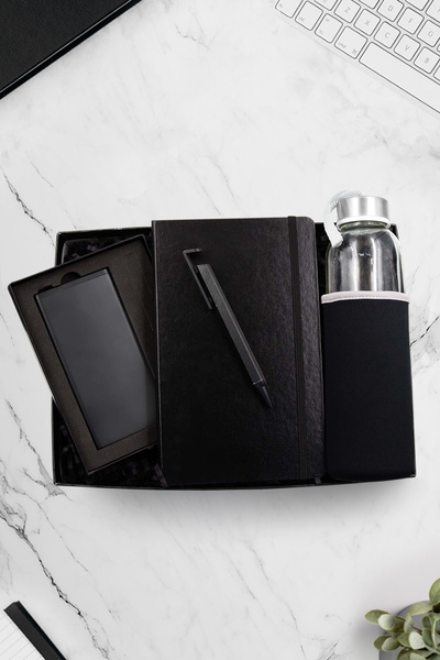 Trendmiya Siyah Defter & Siyah Powerbank & Telefon Tutuculu Tükenmez Kalem & ...