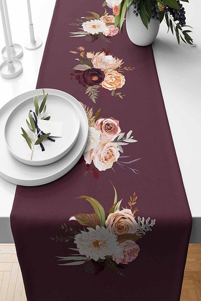 Pilloveland Runner Dahlia Patterned Suede Woven 140*40 cm