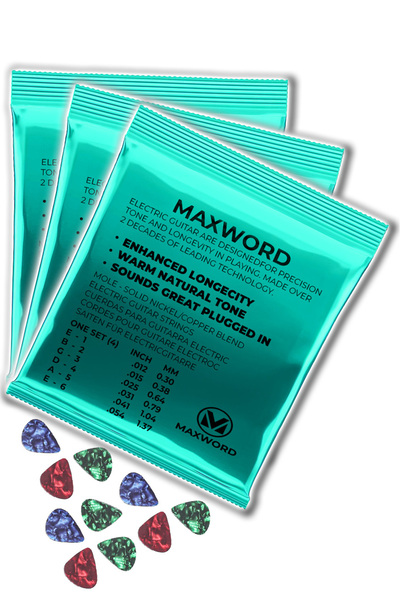 Maxword GT-Electric-3X Quality Electric Guitar String 3 Sets Set (10 Plectrums Gift)