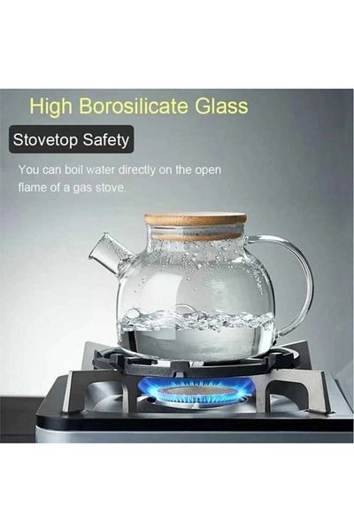 bazaragel 1000ml Heat Resistant Glass Herbal Tea Pot with Bamboo Lid Glass Jug