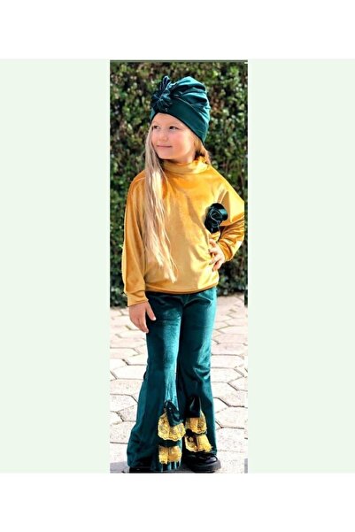 miniklerin dünyası Kadife Pantolon Bluz Bone Takım