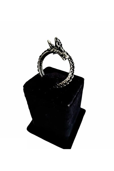 Antique Dolunay Unisex Gümüş Kaplama El Yapımı Ayarlanabilir Ejderha Şekilli Yüzük
