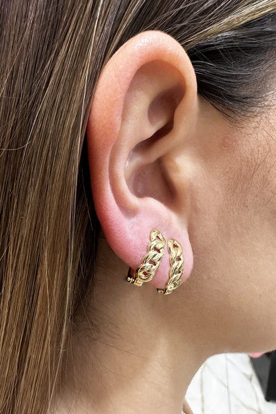 ŞAMLI ERDOĞAN 14 Ayar Altın Gurmet Zincir J Küpe