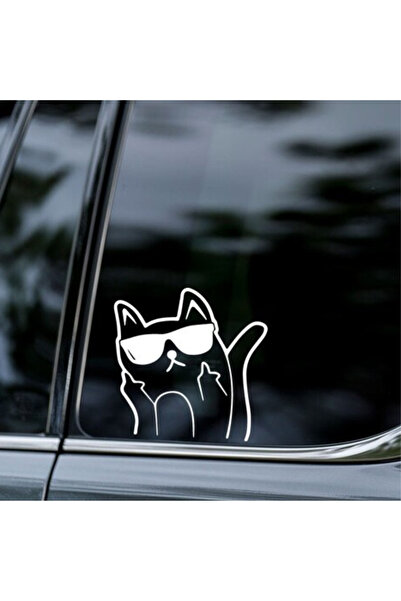 Kedi Orta Parmak Sticker,Komik Sticker, Araba Penceresi, Araba Tamponu, MacBook, Su Şişesi