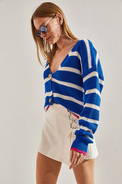Bianco Lucci Women's White Striped Cardigan