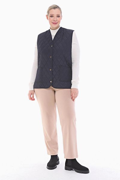 VETRE Women's Large Size Plaid Navy Blue Quilted Vest 1037