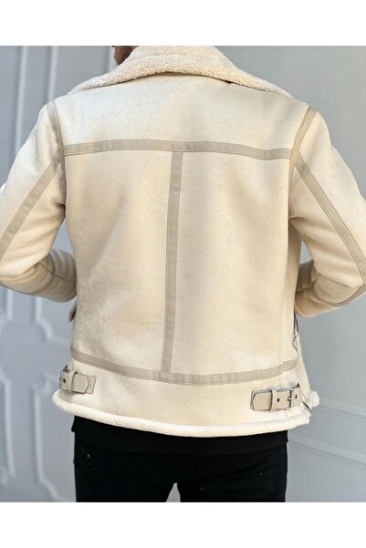 He Brand Erkek Taş Beyaz Napa Deri Mont İçi Komple Kürklü Kuzey Model Mont