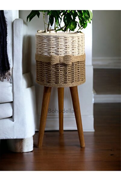 Bohodella Ayaklı Hasır Saksı Sepet Çiçeklik