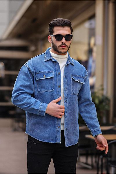 ANTIBIOTIC Άνετη εφαρμογή Oversize Jean τζιν πουκάμισο