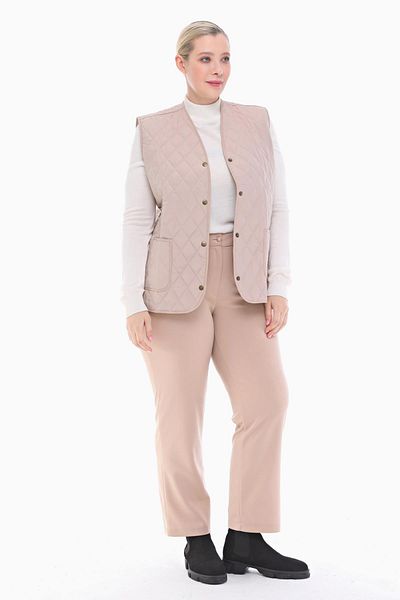 VETRE Women's Large Size Plaid Light Beige Quilted Vest 1037