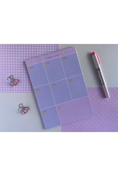 Efsu A5 Mor Ay Desenli Planlayıcı Memopad/notepad/defter
