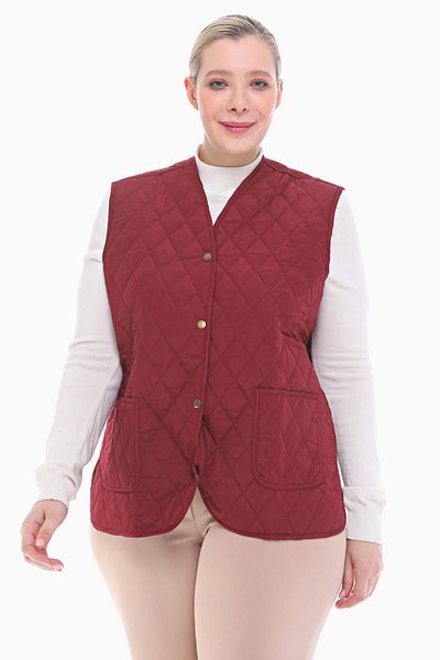 VETRE Women's Large Size Plaid Claret Red Quilted Vest 1037