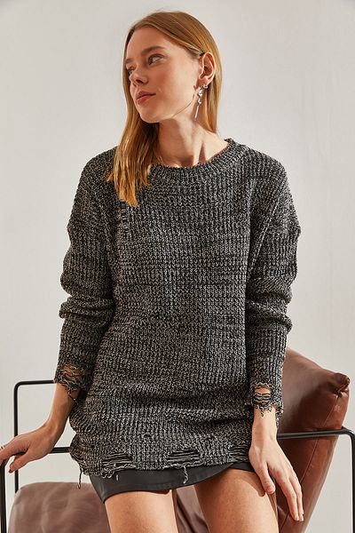 Bianco Lucci Übergroßer Strickpullover „Muline“ mit zerrissenem Detail für Damen