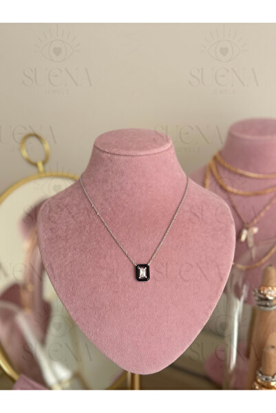 suena 925 Ayar Baget Taşlı Siyah Mineli Minimal Kolye