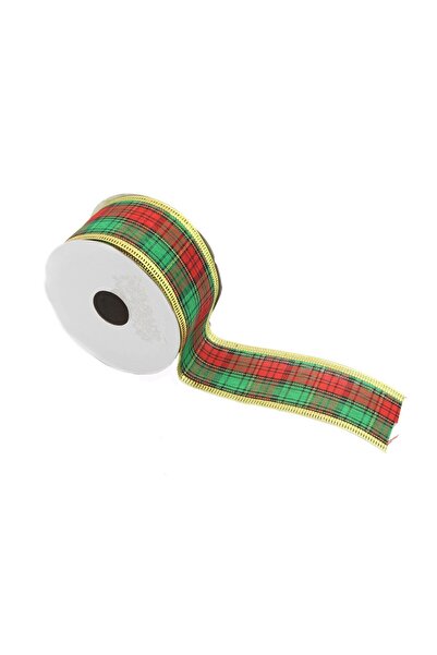 Lora Wedding 2.5m Green-red Patterned Wire Ribbon 38mm