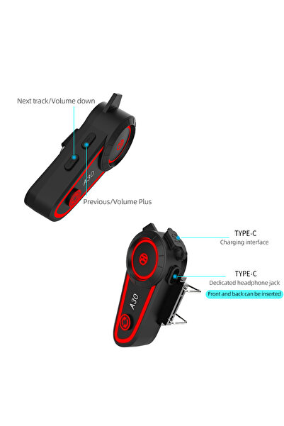 Zoli A30 Bluetooth Kask Kulaklık Intercom, 2800mAh Pil , Bluetooth 5.2, Su Geçirmez,3 Led Fonskiyonlu