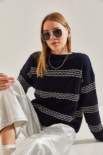 Bianco Lucci Women's Crew Neck Patterned Knitwear Sweater