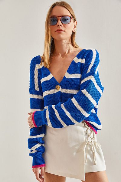 Bianco Lucci Women's White Striped Cardigan