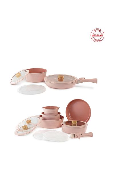 NEOFLAM Midas Pink 17-Piece Detachable Handle Nesting Induction Pot Pan Set