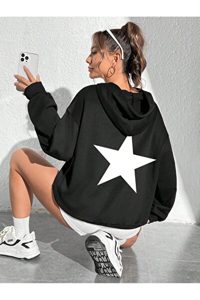 OVER HEAD Hanorac oversize cu imprimeu stea neagră - Hanorac cu 3 fire
