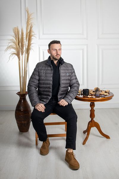 Frappoli Γκρι φουσκωτό παλτό με μισό ζιβάγκο Classic Fit