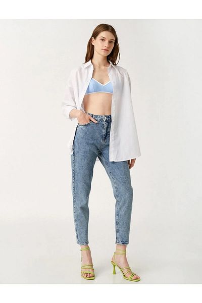 DRC trend Blugi din lycra cu talie înaltă pentru femei Stella Blue Mom Jean