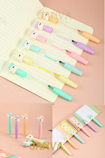 Janva Unicorn Fosforlu Kalem Boya Seti 1 Paket (6 adet) İşaretleme Çizgi Kalemi