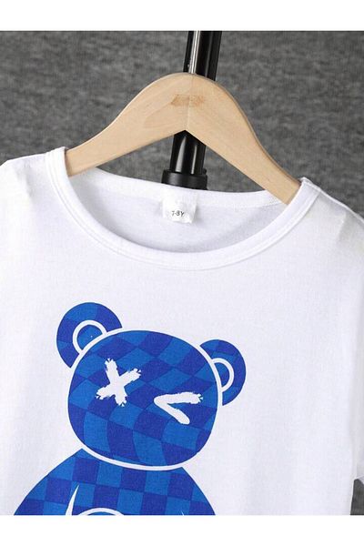 AMMA Children's Teddy Bear Printed T-shirt Shorts Top and Bottom Set