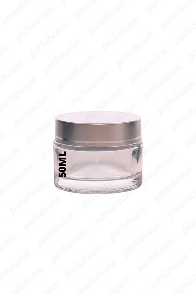 parlakcam 50ml transparent color cream jar glass cream box modern silver color with lid 50cc glass jar 1pc
