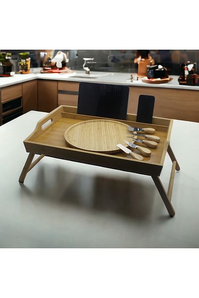 Kotia Home BAMBOO SERVICE TABLE (WITH TABLET STAND AND FOLDABLE FOOT)