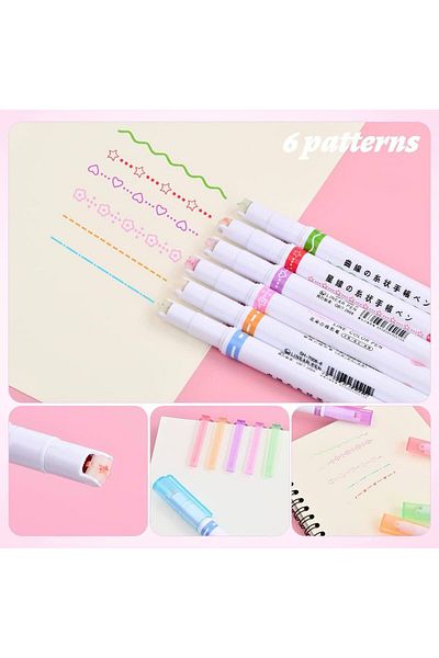 Modellino Patterned Shape Drawing Cylinder Seal Pen Line Highlighter Linear Color Pen - 1 Piece with Color Options