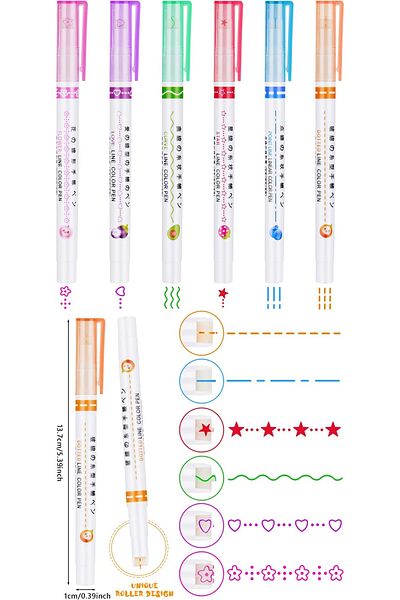 Modellino Patterned Shape Drawing Cylinder Seal Pen Line Highlighter Linear Color Pen - 1 Piece with Color Options
