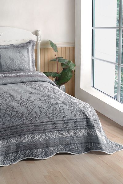 ŞENER HOME My cover is Eylül Gray Double Quilted Bedspread