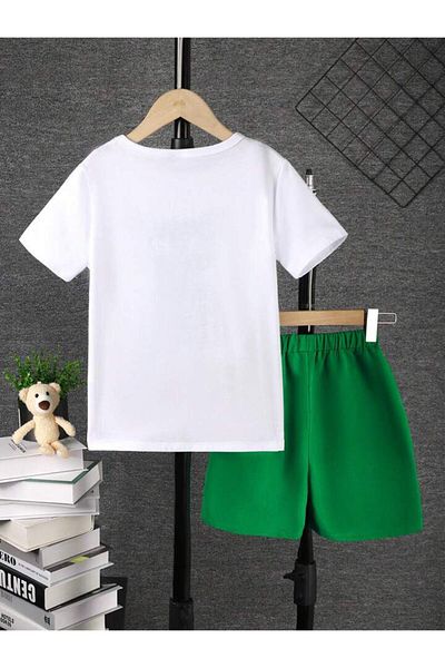 AMMA Children's Teddy Bear Printed T-shirt Shorts Top and Bottom Set