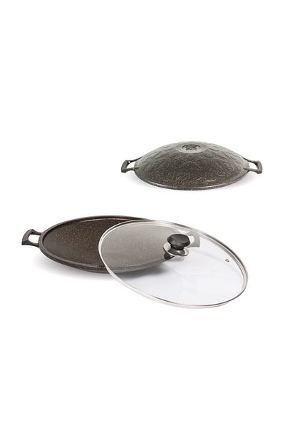 FMS Granite Yörem Sheet Pan 34 Cm Black with Glass Lid