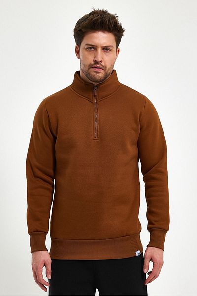 KUN SPORTSWEAR VERTICAL COLLAR HALF ZIPPERED SWEAT FIT [DARK CUT] CUT 3 YARN COMBED THICK FABRIC