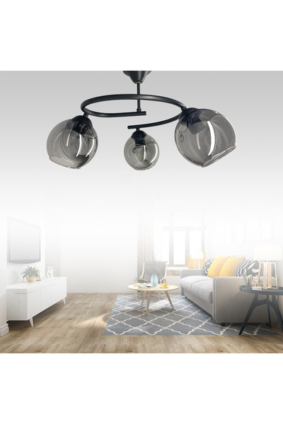 Genel Markalar Dönence Siyah 3'lü Füme Camlı Avize | Kaliteli Modern Metal Avize